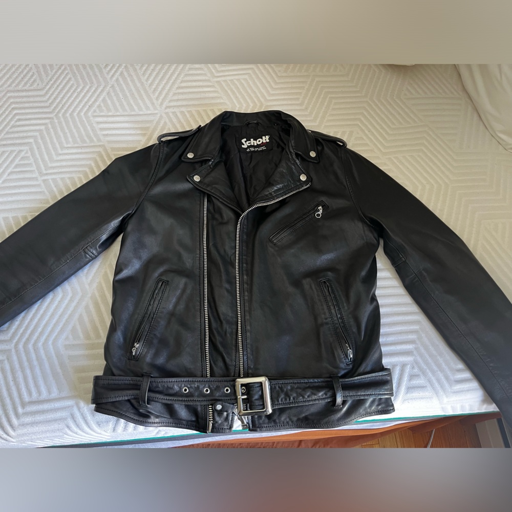 Schott Calfskin Leather Biker Jacket. Size L
